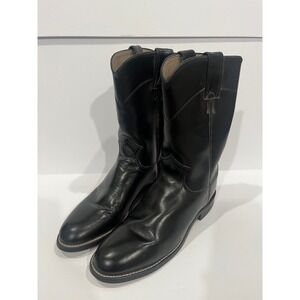 Mens Black Leather Cowboy Boots Western Style Size 7 C 3703